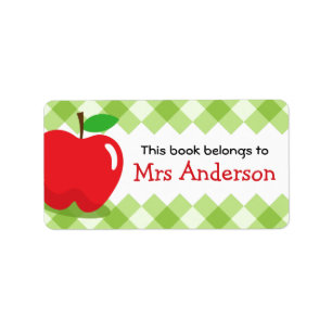 Red apple green gingham bookplate book label