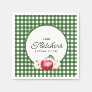 Red Apple & Green Gingham Botanical Custom Napkin
