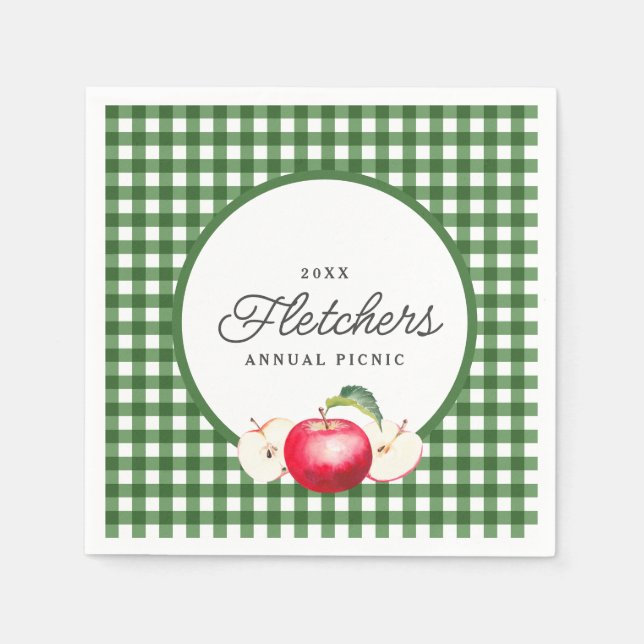 Red Apple & Green Gingham Botanical Custom Napkin (Front)