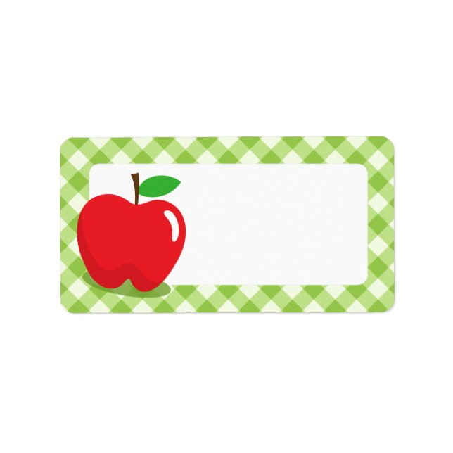 Red apple green gingham pattern border blank label (Front)