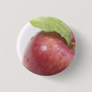 Red Apple Green Leaf 1 Inch Round Button