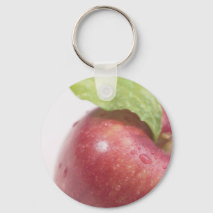 Red Apple Green Leaf Keychain