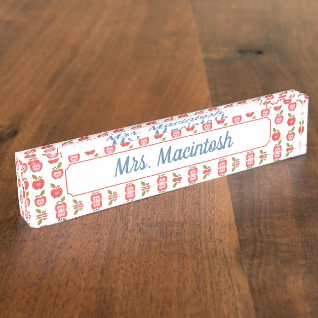 Red Apple & Heart Pattern Personalized Teacher Nameplate (Side)