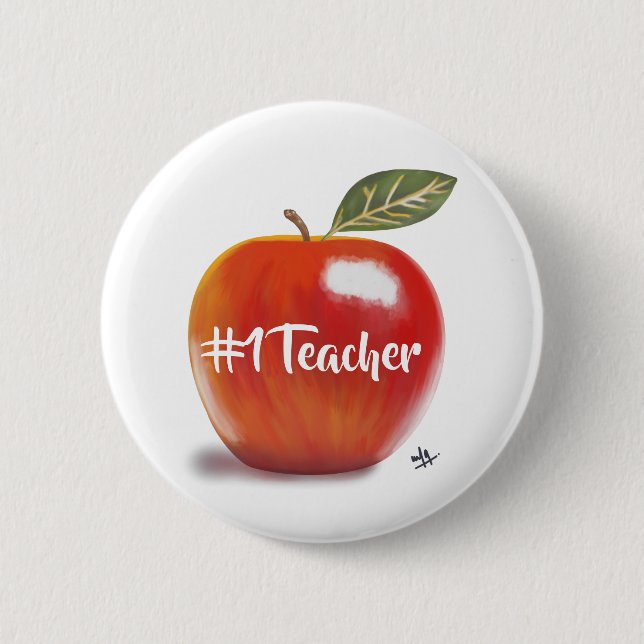 Red Apple Illustration No 1 Teacher 2 Inch Round Button (Front)