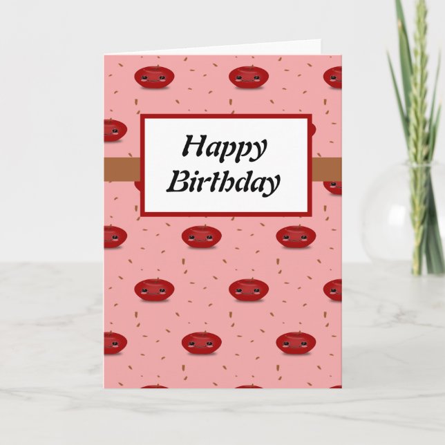 Red apple kawaii fruit card (Front)
