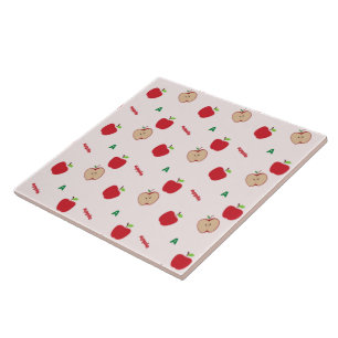 Red Apple Letter A Pattern    Cute Back to School Tile