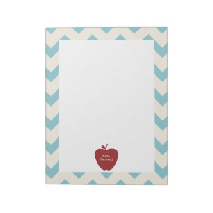 Red Apple Light Blue Chevron Teacher Notepad