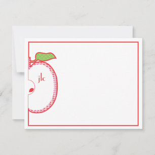 Red Apple Monogram Flat Note Card
