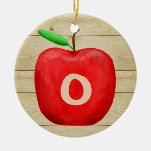 Red Apple Monogram Holiday Ceramic Ornament