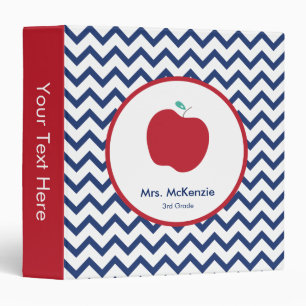Red Apple & Navy Chevron Teacher 3-Ring Binder
