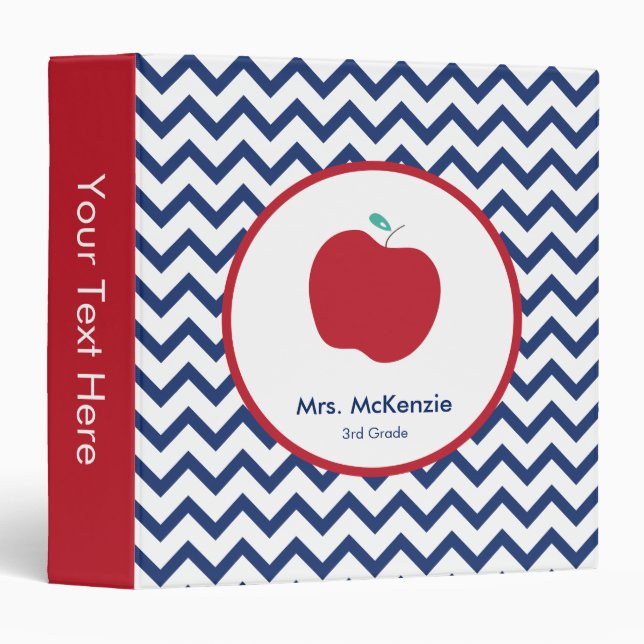 Red Apple & Navy Chevron Teacher 3-Ring Binder (Front/Spine)