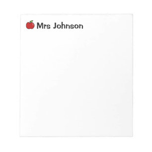 Red apple notepad for teacher Personalized name