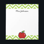 Red apple notepad for teacher | Personalized name<br><div class="desc">Red apple notepad for teacher | Personalized name. Teaching gifts. Vector chevron pattern. Zig Zag design.</div>