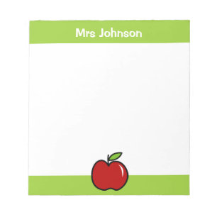 Red apple notepad for teacher Personalized name