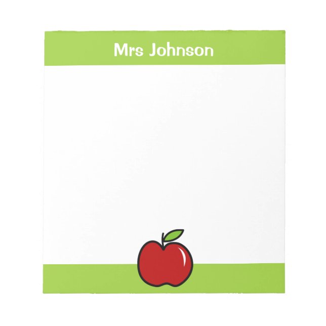 Red apple notepad for teacher | Personalized name (Front)