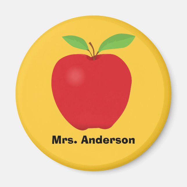 Red Apple on Yellow background and personalized Magnet (Front)