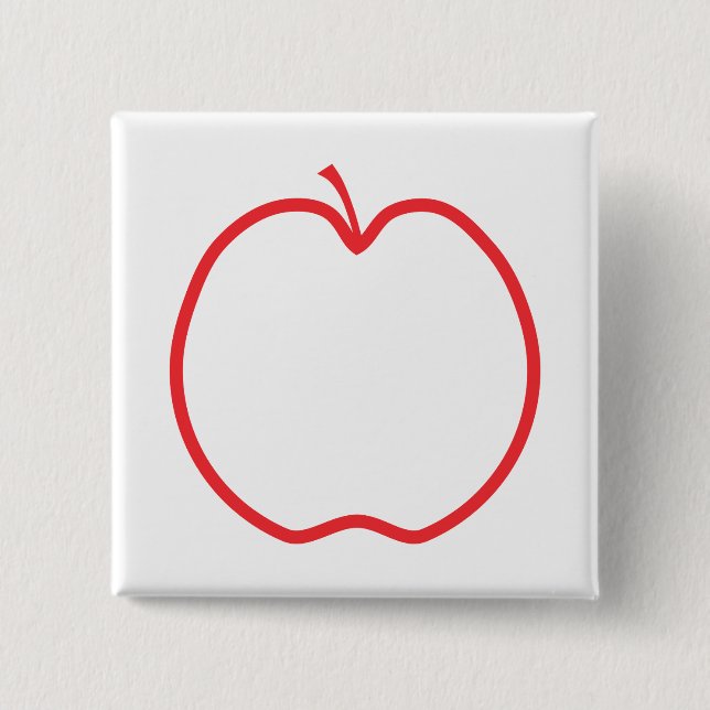 Red Apple Outline. 2 Inch Square Button (Front)