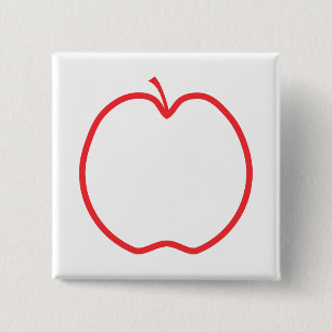 Red Apple Outline. 2 Inch Square Button