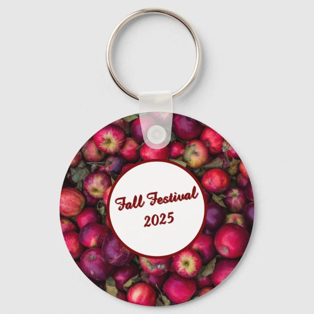 Red Apple Party Customizable  Keychain (Front)