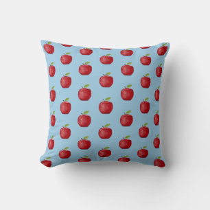 Red Apple Pattern on Light Sky Blue Throw Pillow