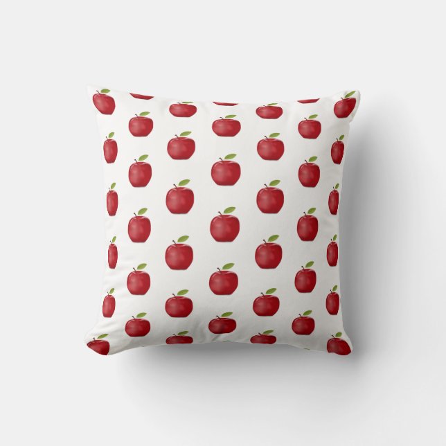 Red Apple Pattern on White Throw Pillow (Front)