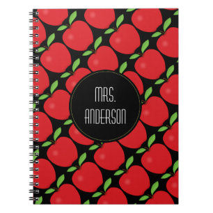 Red Apple Pattern, Personalized Teacher Notebook