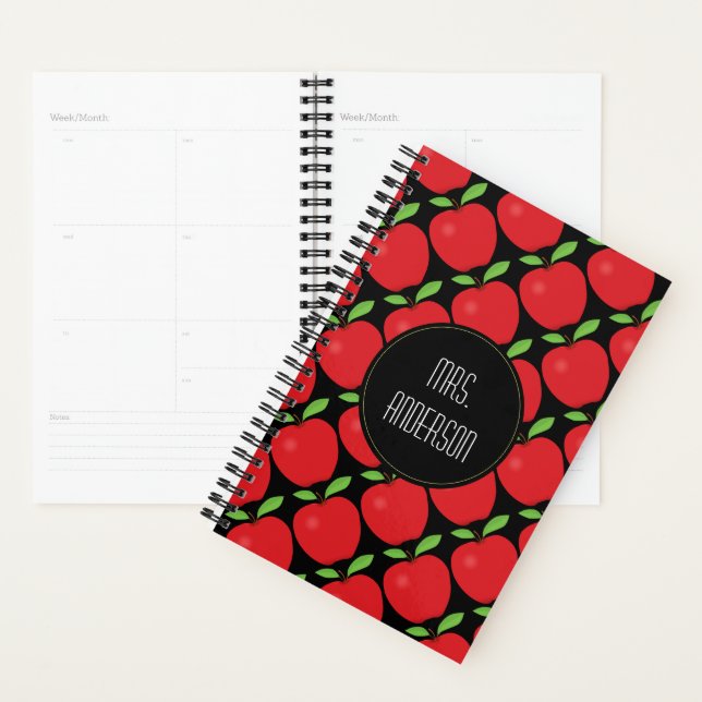 Red Apple Pattern, Personalized Teacher Planner (Display)