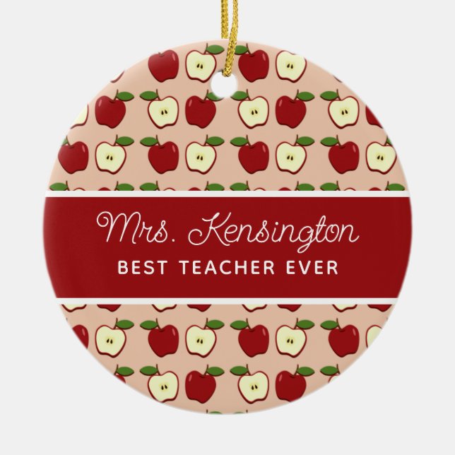 Red Apple Pattern Teacher Appreciation Photo Ceramic Ornament (Front)