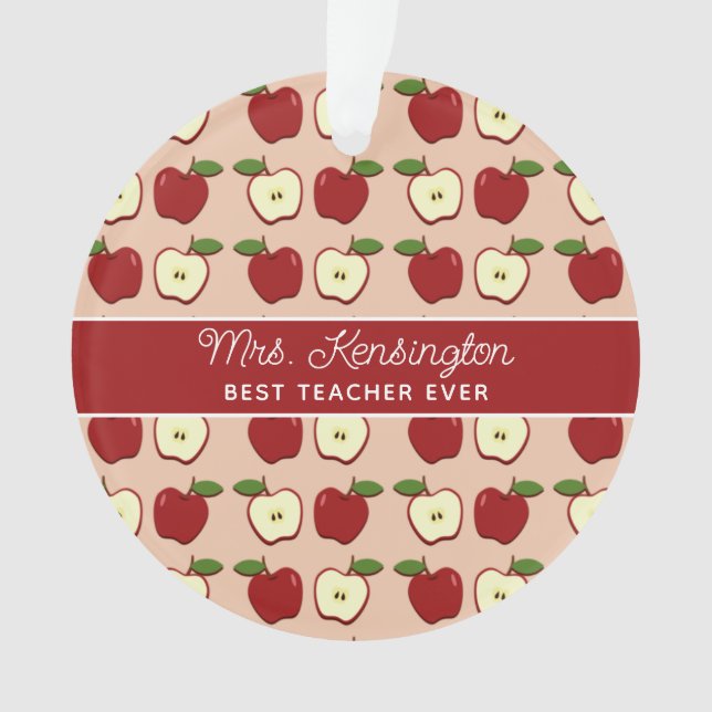 Red Apple Pattern Teacher Appreciation Photo Ornament (Front)