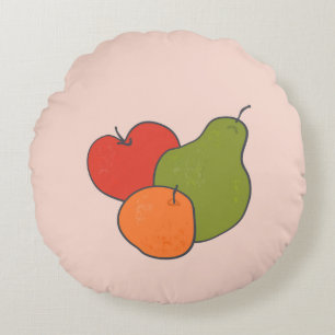 Red Apple Pear and Orange Fruit Art Home Decor Round Pillow