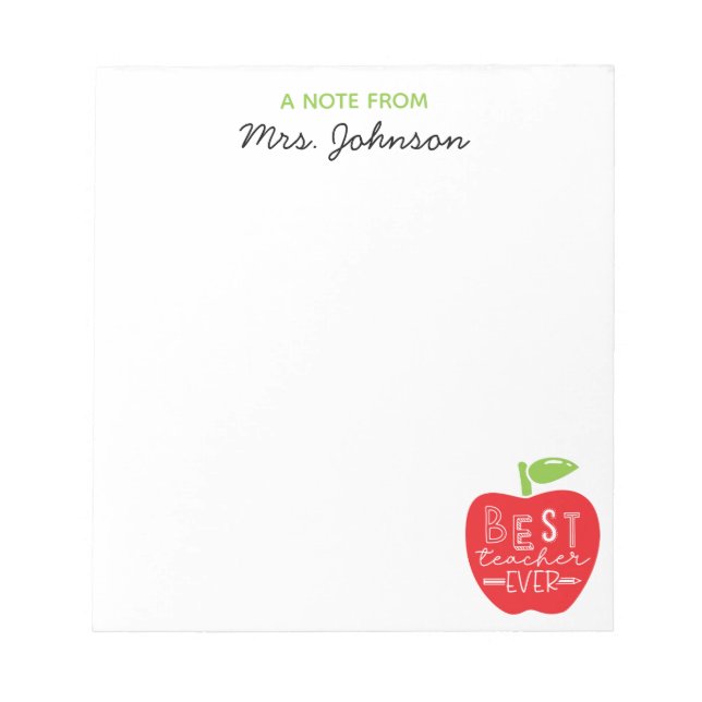 Red Apple Pencil Best Teacher Ever Personalized Notepad (Front)