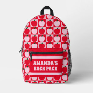 Red Apple Personalized Kids Name Printed Backpack