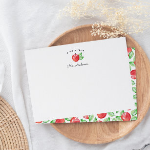 Red Apple   Personalized Teacher Stationery Flat Note Card