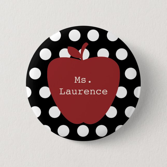 Red Apple & Polka Dot Teacher 2 Inch Round Button (Front)
