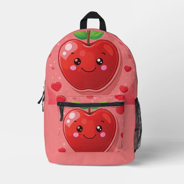 Red apple printed backpack (Front)