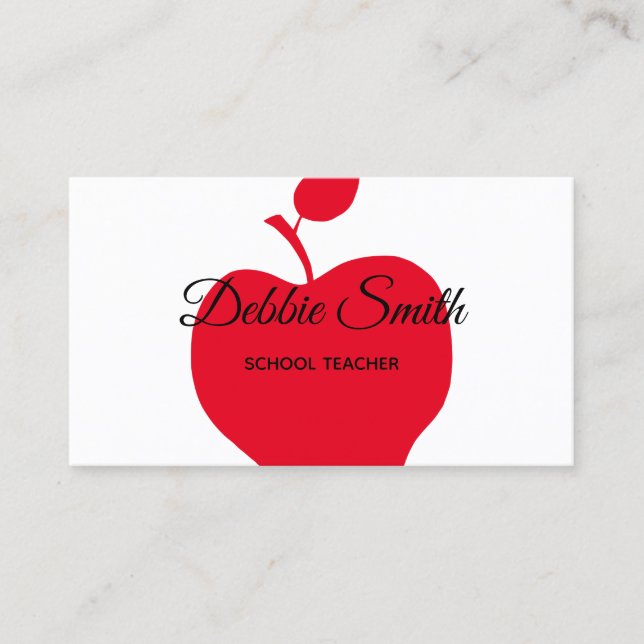 Red Apple School Teacher Business Card (Front)