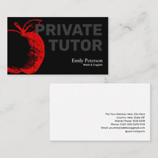 Red Apple Sketch Private Tutor Modern Black Business Card