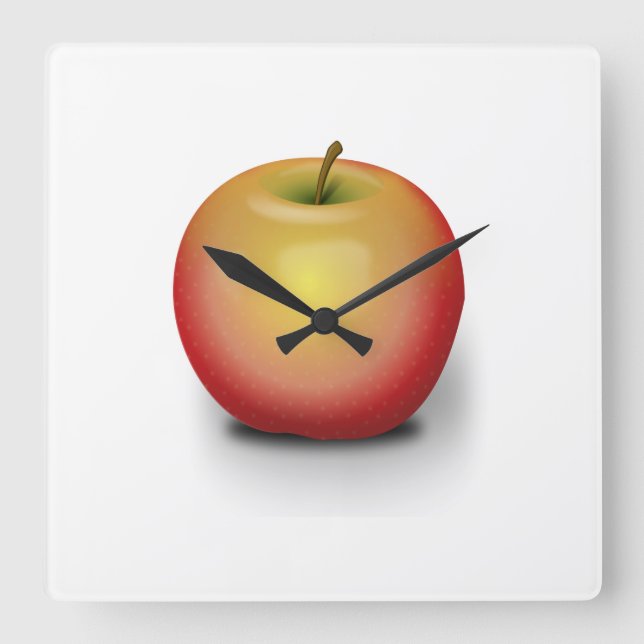 Red apple square wall clock (Front)
