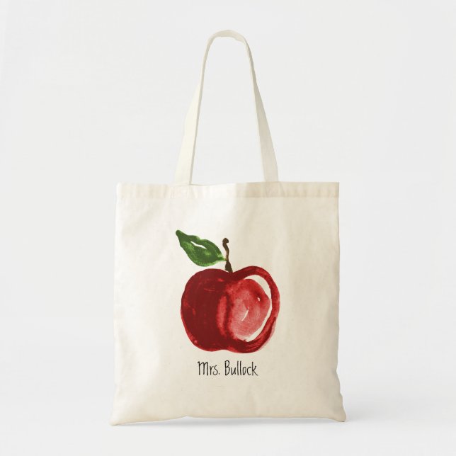 Red Apple Teacher Add Name Tote Bag (Front)