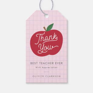 Red Apple Teacher Appreciation Pink Grid Gift Tag