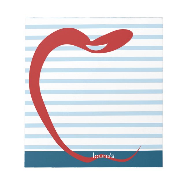 Red Apple Teacher Personalized Blue lines Notepad (Front)