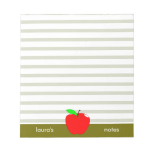 Red Apple Teacher Personalized Green lines Notepad
