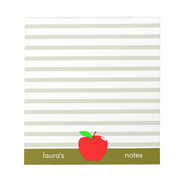 Red Apple Teacher Personalized Green lines Notepad (Front)