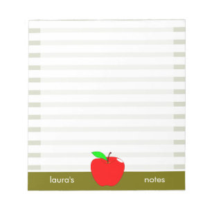 Red Apple Teacher Personalized Green lines Notepad