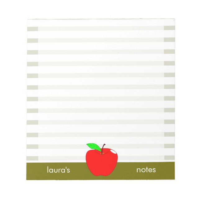 Red Apple Teacher Personalized Green lines Notepad (Front)