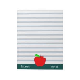 Red Apple Teacher Personalized Green lines Notepad