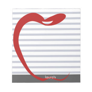 Red Apple Teacher Personalized Grey lines Memopad Notepad