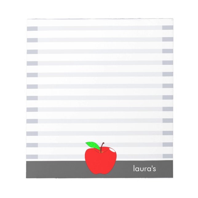 Red Apple Teacher Personalized Grey lines Memopad Notepad (Front)