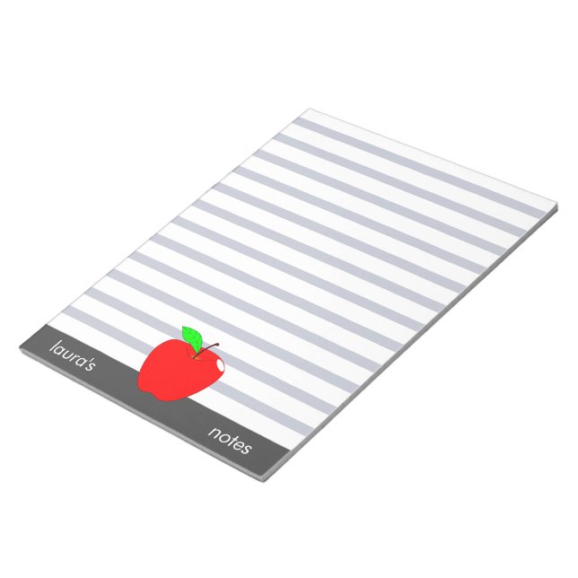 Red Apple Teacher Personalized Grey lines Notepad (Angled)