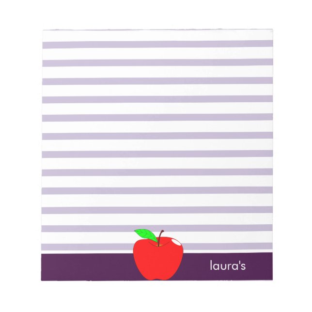 Red Apple Teacher Personalized Purplelines Memopad Notepad (Front)